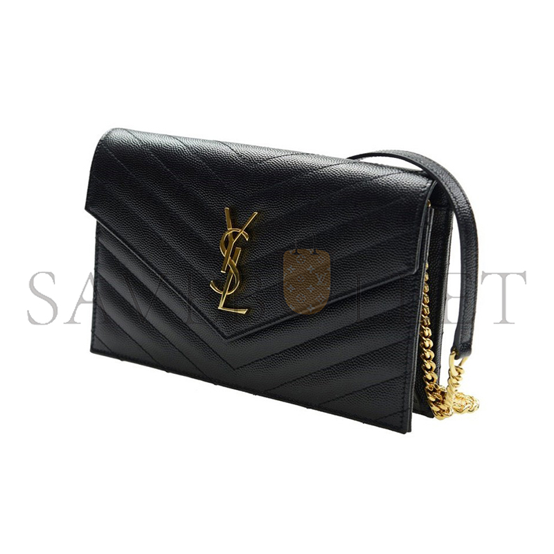 YSL CASSANDRE ENVELOPE CHAIN WALLET IN GRAIN DE POUDRE LEATHER 393953BOW011000 (19*11.5*4cm)